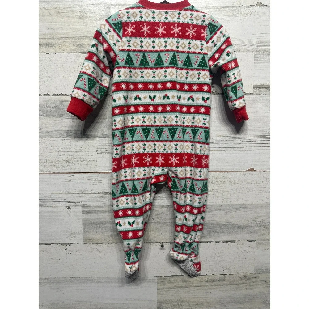 Carter's Footed Pajamas Kids 12M Red Fair Isle Holiday Fleece EUC